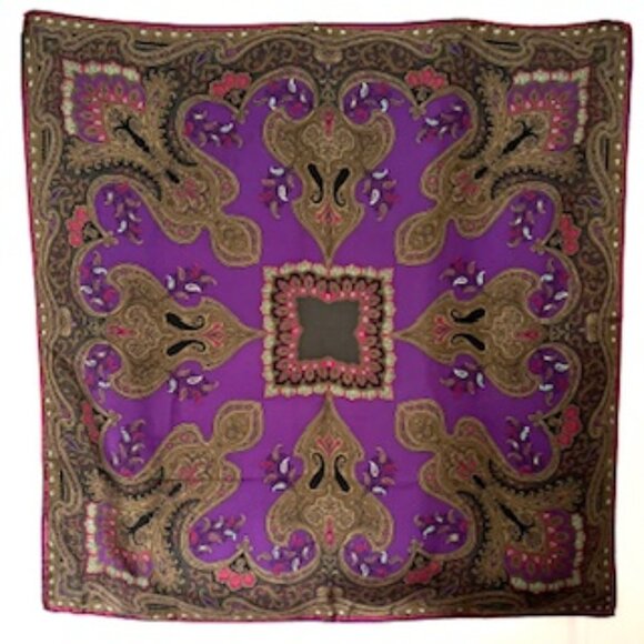 Vintage ETRO 100% Silk Scarf Purple background - Picture 1 of 6